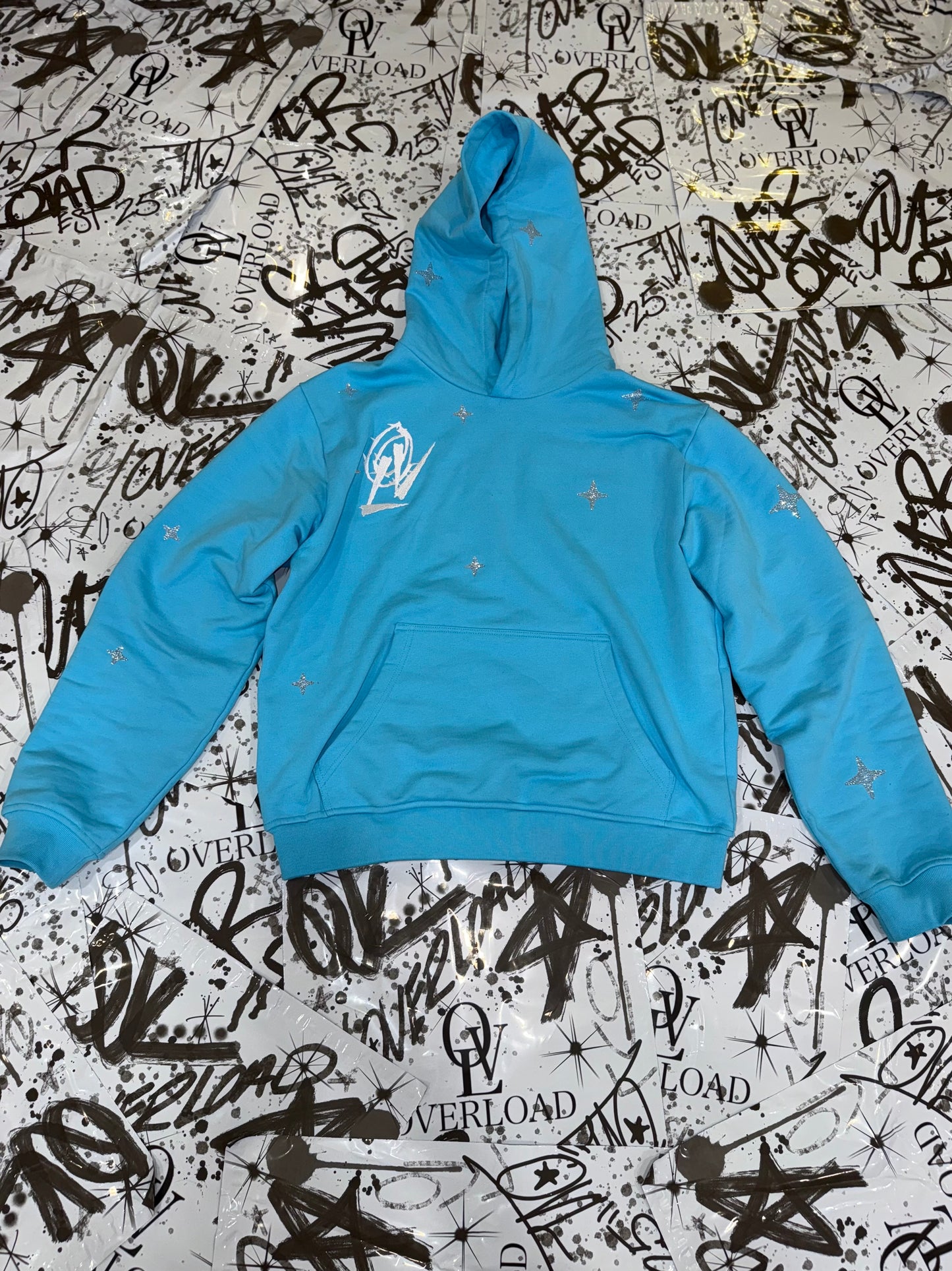 sky blue OVERLOAD hoodie