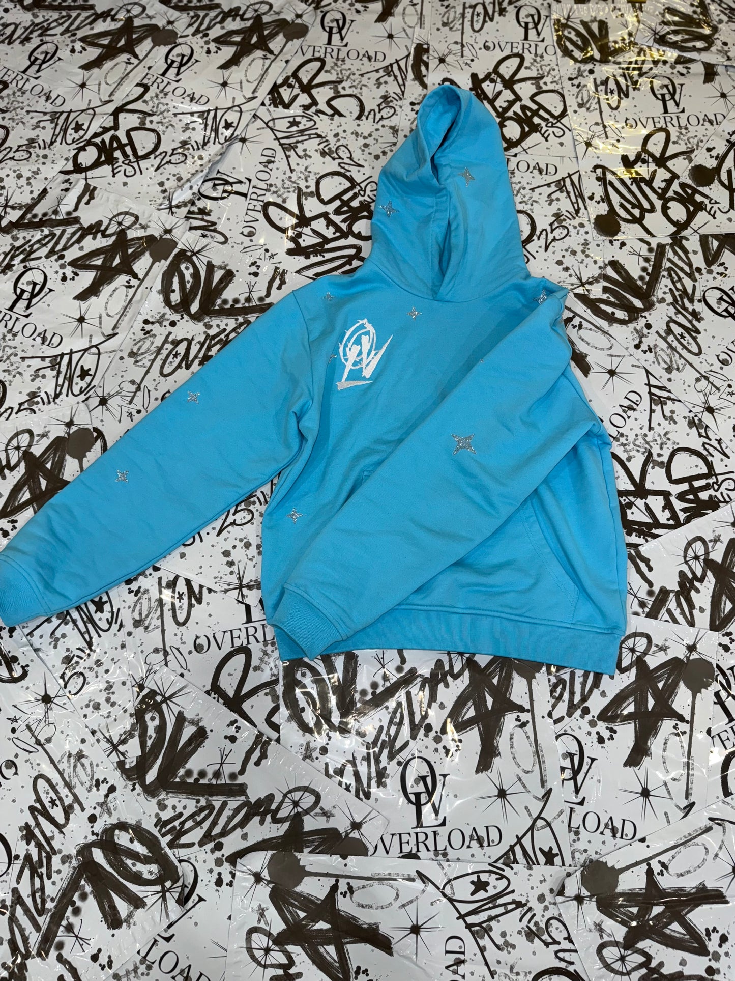 sky blue OVERLOAD hoodie